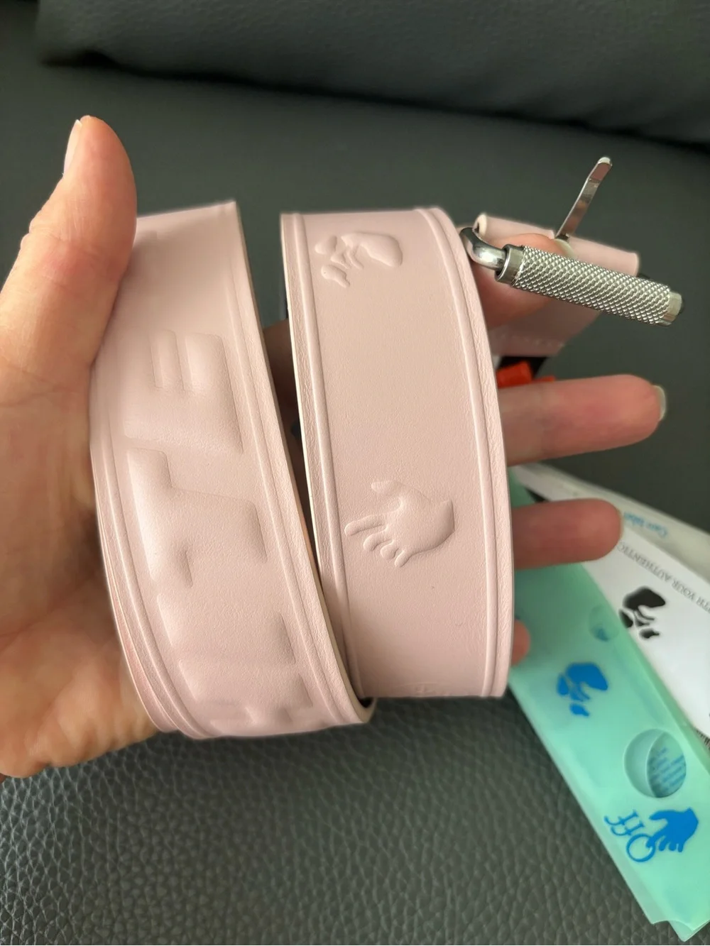 Off-White Pink and Black Leather Logo Belt